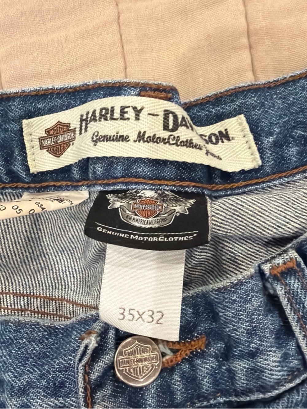 Harley-Davidson Men's Blue Straight Jeans with Branded Hardware